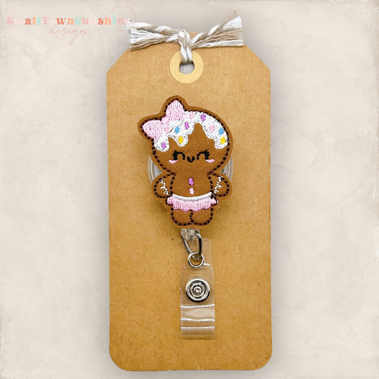 Frosted Gingerbread Girl Badge Topper