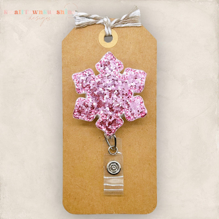 Pink Glitter Snowflake Badge Topper