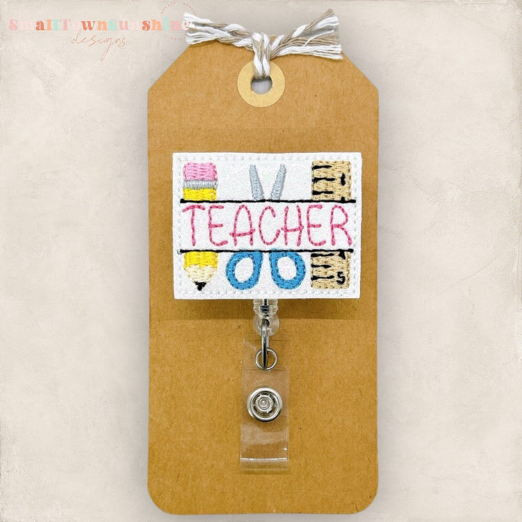 Teacher Badge Reel, Teaching Tools Badge Reel, School Badge, Teacher Lanyard, Coworker Gift, Badge Buddy, Retractable ID Holder | GLITTER