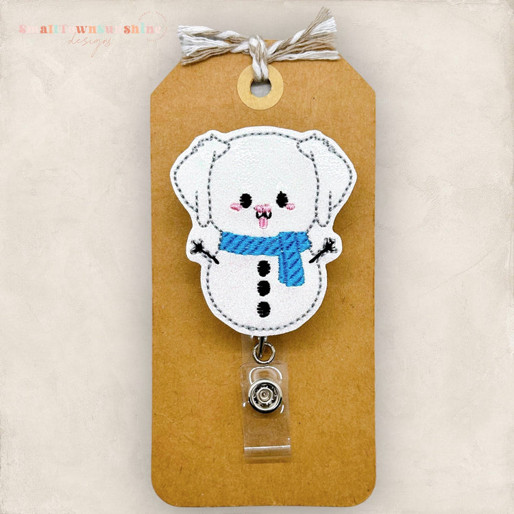 Cute Dog Snowman Badge Topper