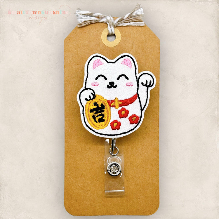 Lucky Cat Badge Reel, Chinese New Year Badge Reel, Nurse Badge Holder, Teacher Lanyard, Coworker Gift, Retractable ID Holder | GLITTER
