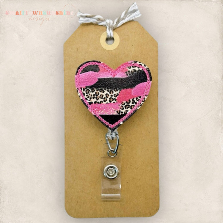 Pink Leopard Heart Badge Topper