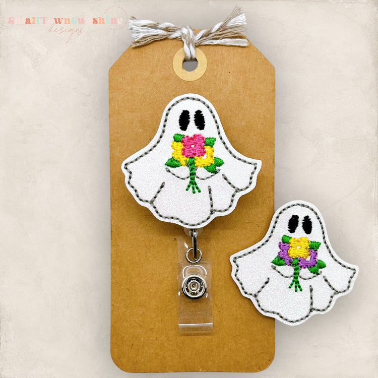 Ghost with Flowers Badge Topper