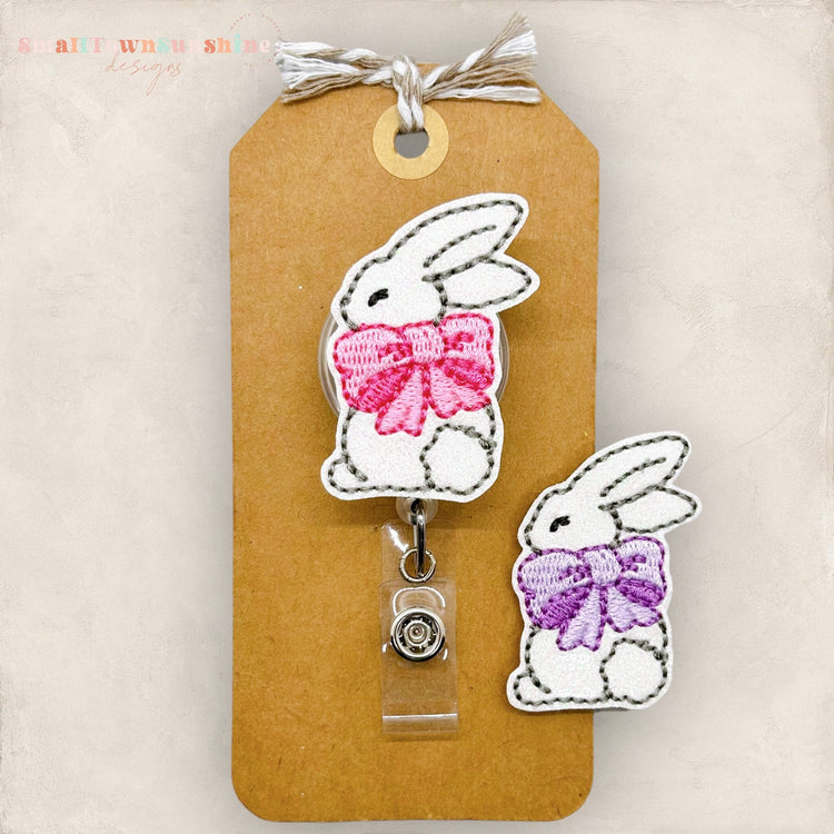 White Rabbit with Bow Badge Topper