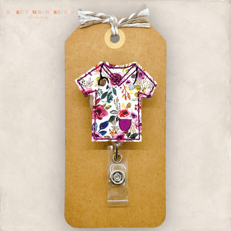 Purple Floral Scrubs Badge Topper