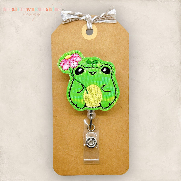 Frog with Flower Badge Topper