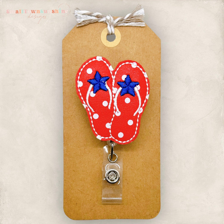 4th of july flip flops badge reel