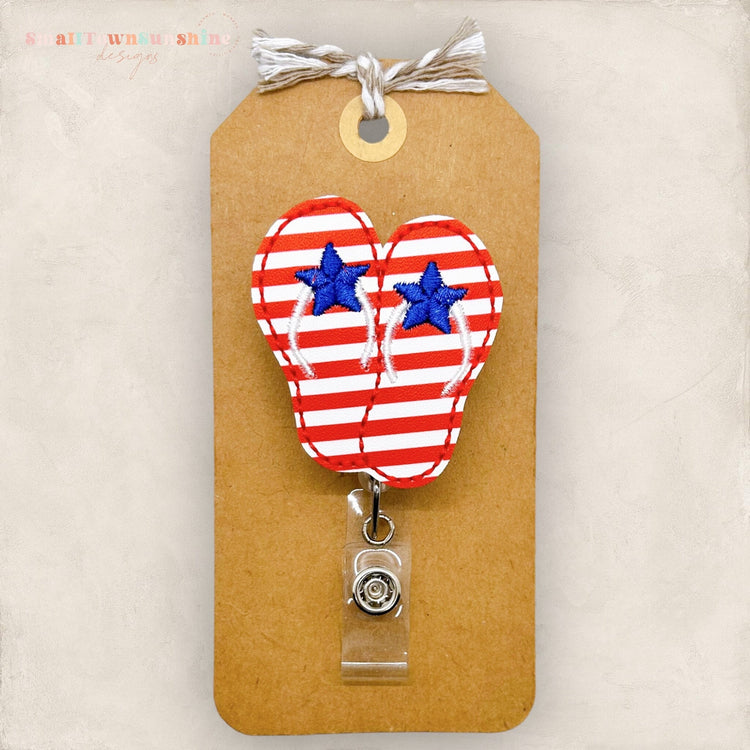 4th of july flip flops badge reel