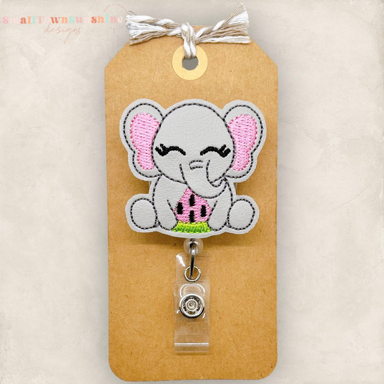 embroidered elephant with watermelon badge reel