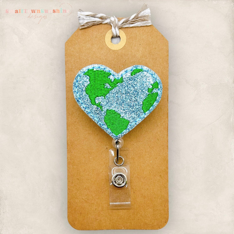 heart shaped earth badge reel
