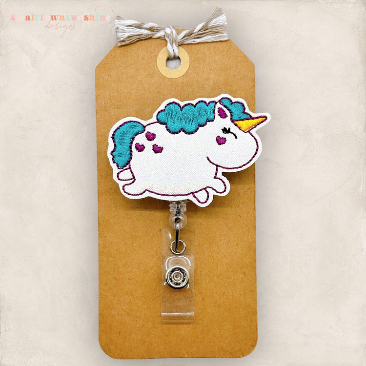 cute chubby unicorn badge reel