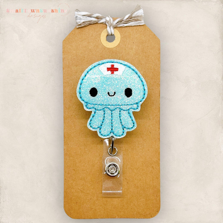 jellyfish with mini nurse hat badge reel