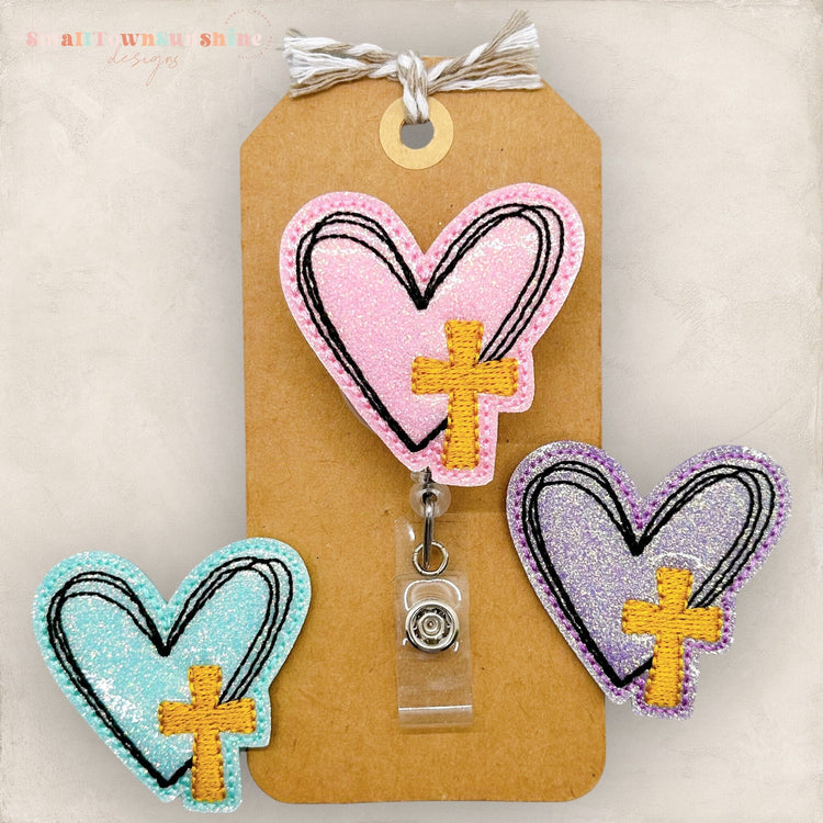 sketched heart with a cross in the boarder badge reel