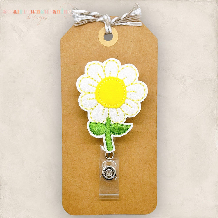 embroidered daisy with stem badge reel
