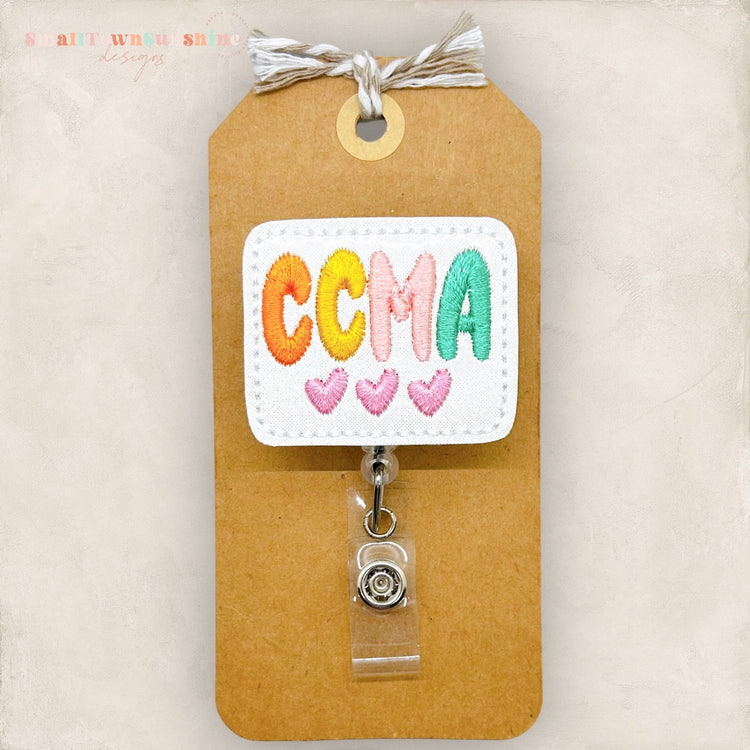 ccma badge reel with pretty pastel lettering