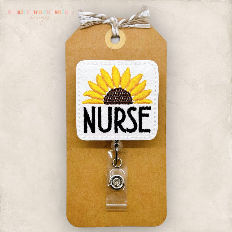 Badge Reel for a Nurse a cute embroidered sunflower