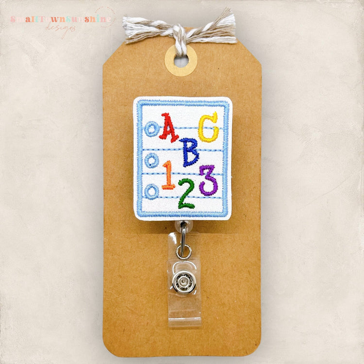 cute teacher badge reel, abc's and 123's