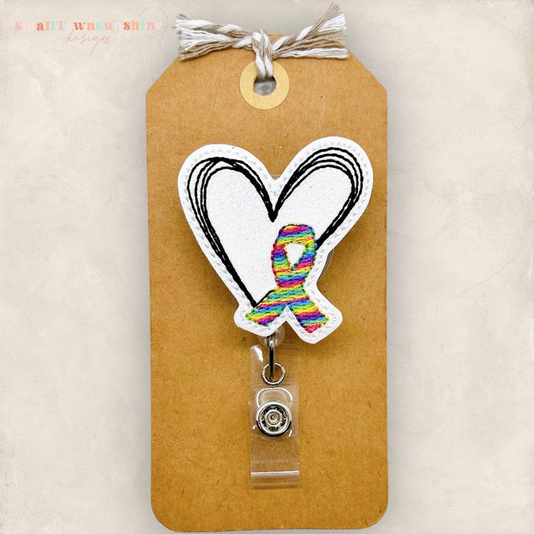 rainbow cancer ribbon awareness heart badge reel