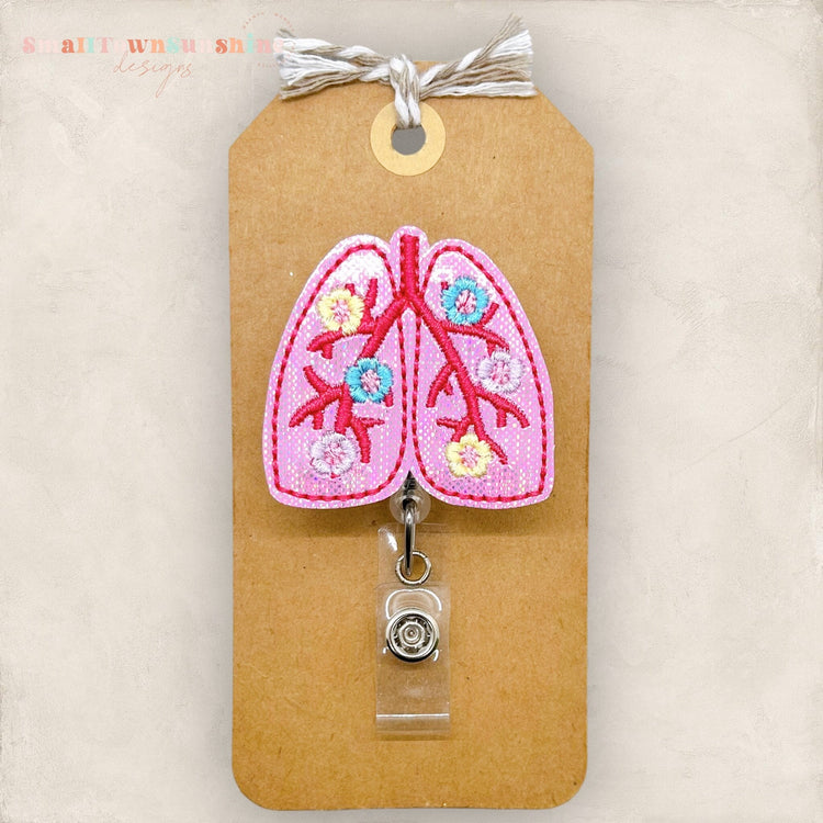 embroidered floral lungs badge reel
