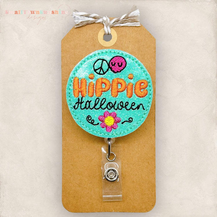 daisy and peace sign hippie halloween badge reel
