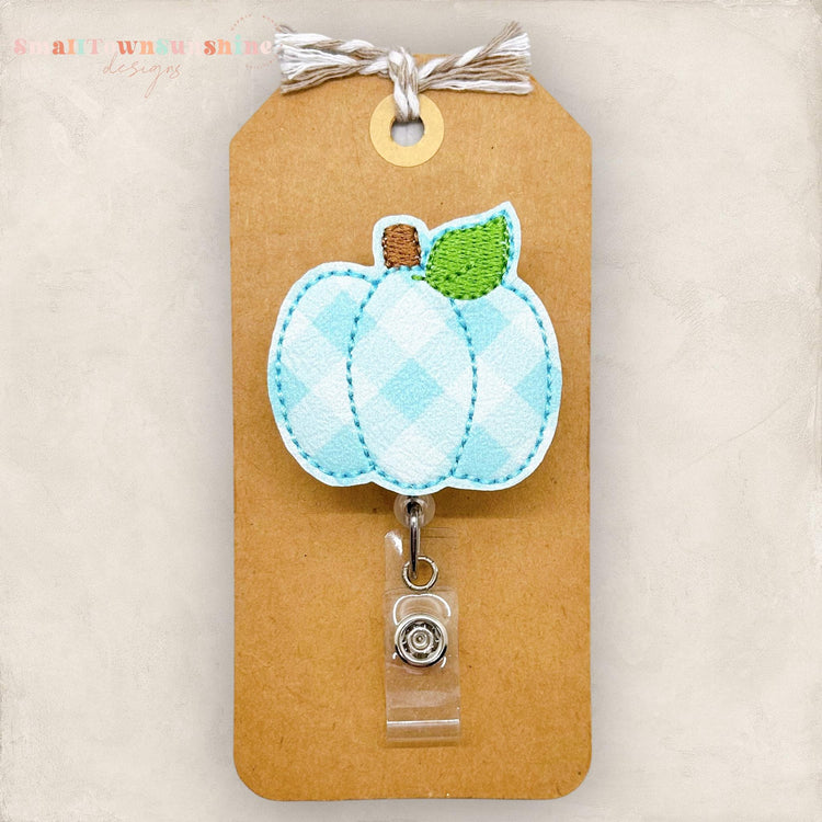 Teal Plaid Pumpkin Badge Topper
