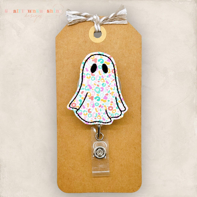 colorful cheetah print sheet ghost badge reel