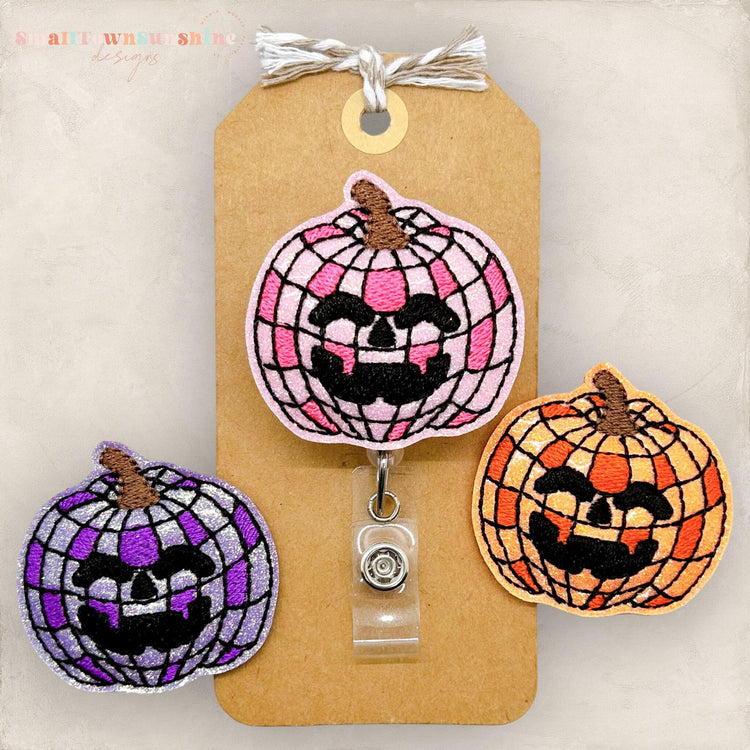 disco halloween pumpkin badge reels