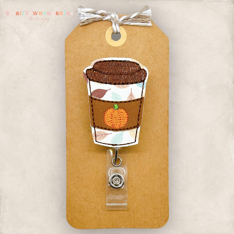 fall pumpkin to go coffee cup badge reel topper