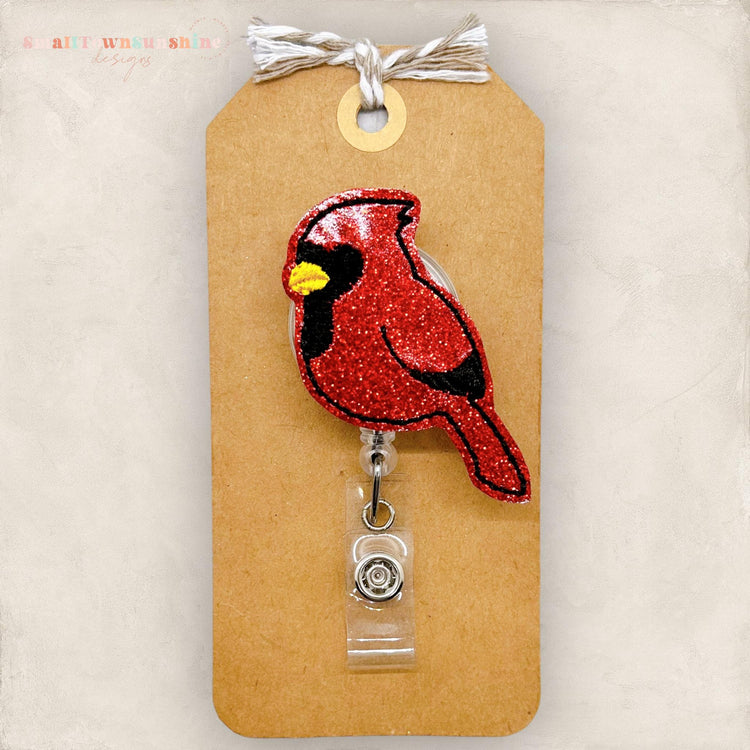 red cardinal embroidered badge reel