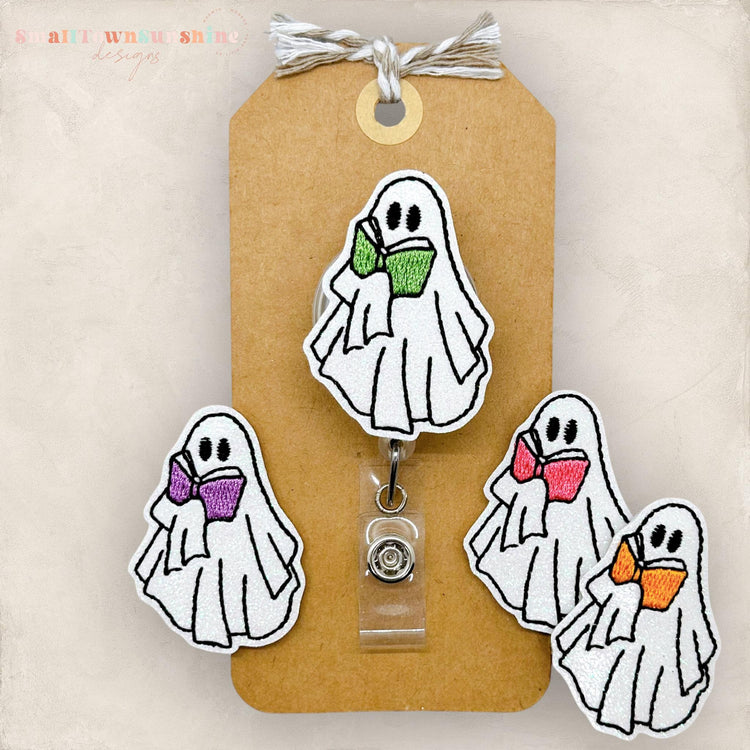 ghost reading colorful book embroidered badge topper