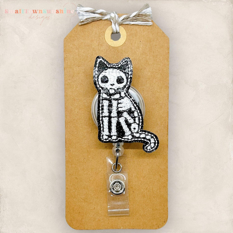 halloween black cat skeleton embroidered badge topper