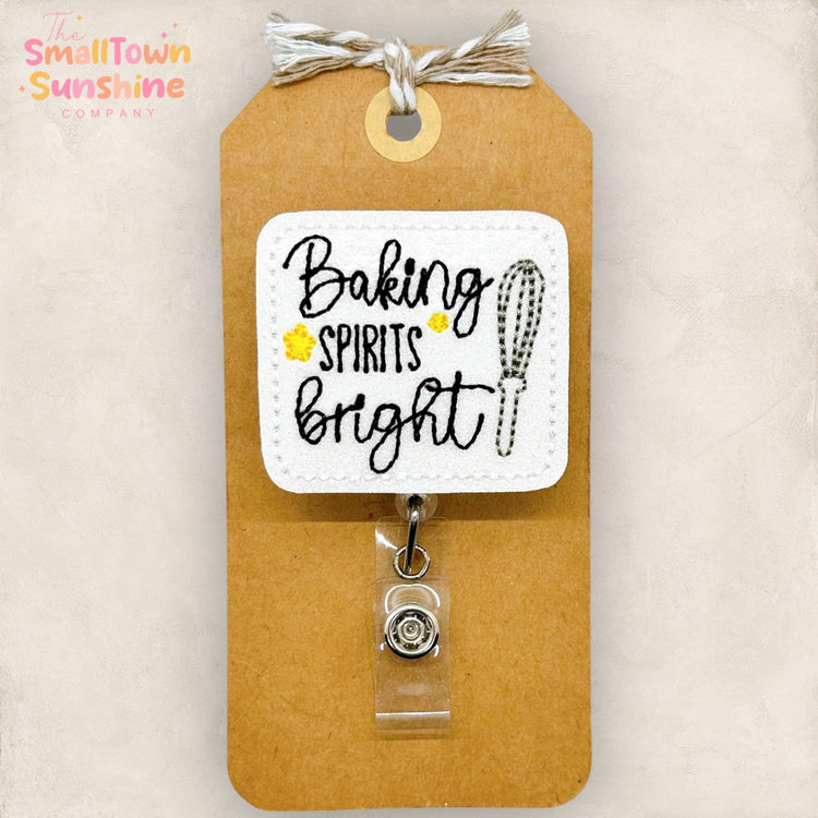 embroidered baking spirits bright with a whisk badge reel topper