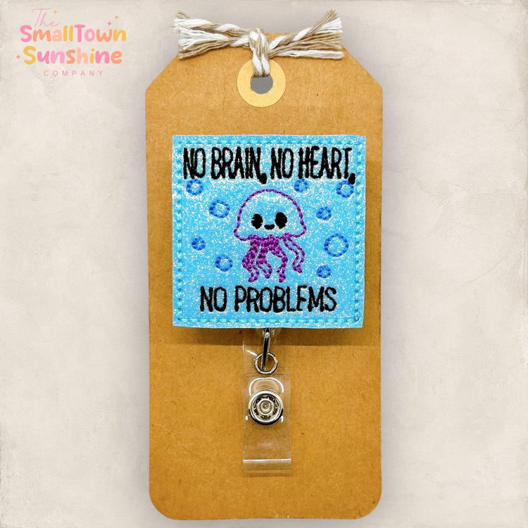 funny embroidered jellyfish badge reel topper