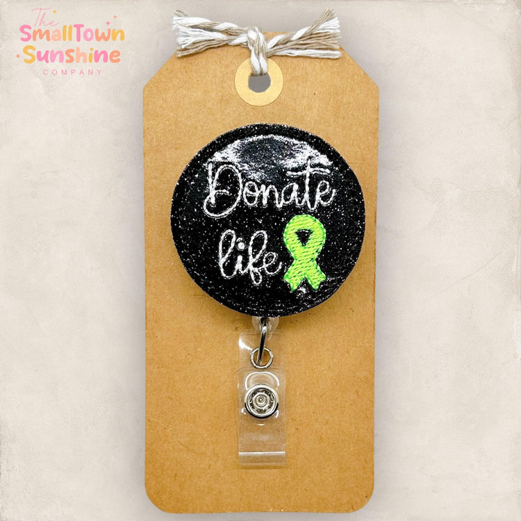 embroidered donate life badge reel topper