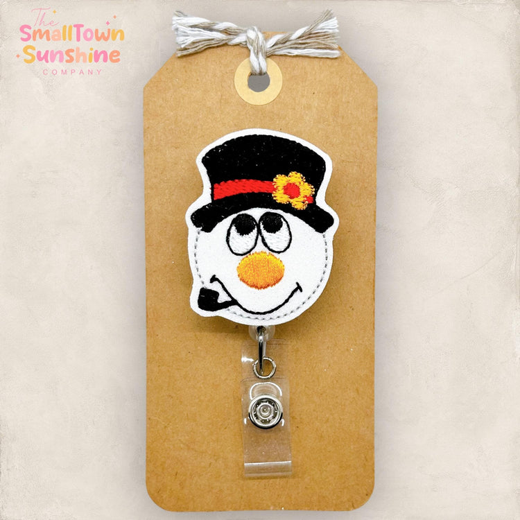 cute snowman face embroidered badge reel topper