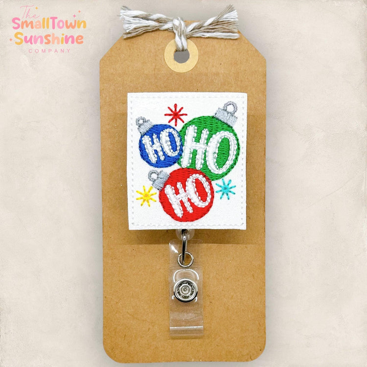 Ho Ho Ho Badge Reel, Christmas Ornament Badge Reel, Nurse Badge Clip, Teacher Lanyard, Coworker Gift, Retractable ID Holder | GLITTER