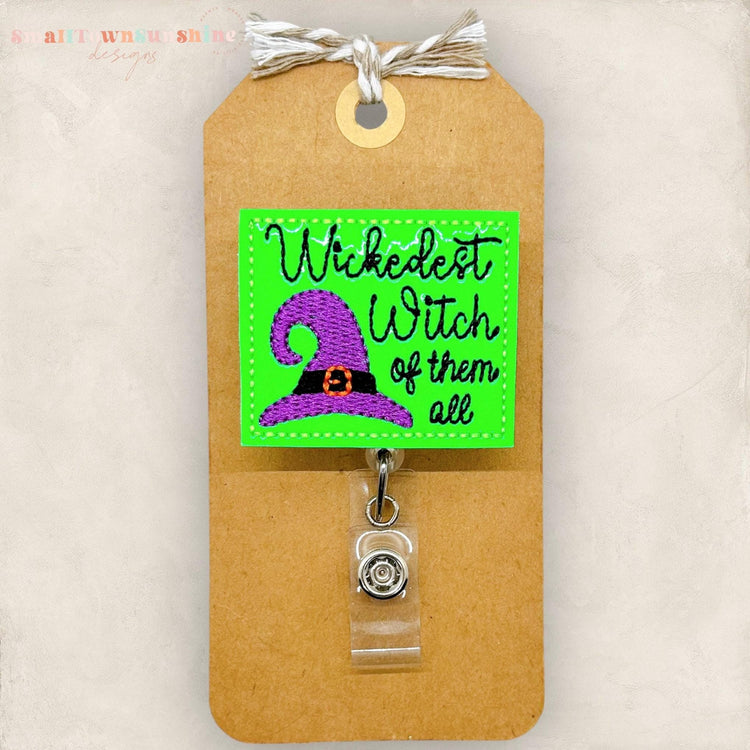 witch embroidered badge reel