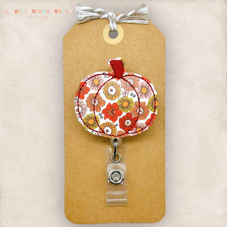 embroidered pumpkin badge reel topper