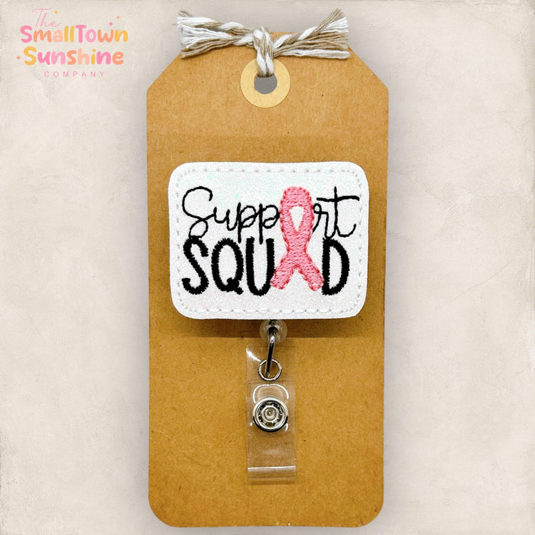 breast cancer support squad embroidered badge reel