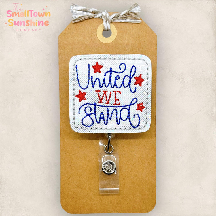 patriotic united we stand embroidered badge reel topper