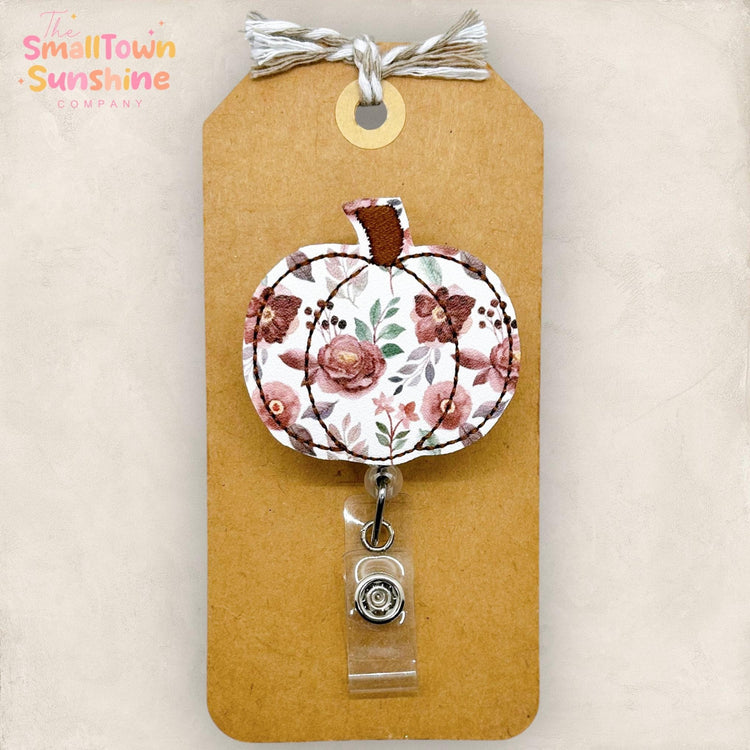 Brown Floral Pumpkin Badge Topper
