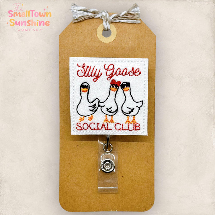 silly goose social club embroidered badge reel topper