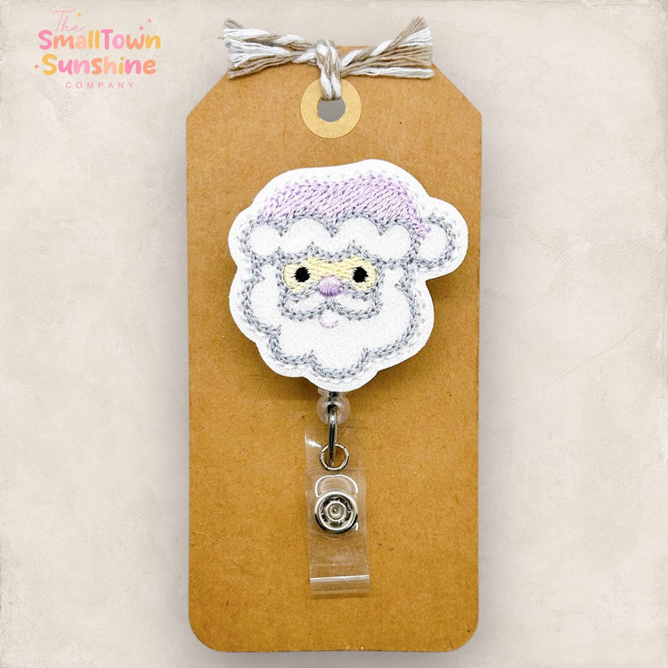 embroidered light purple santa badge reel topper
