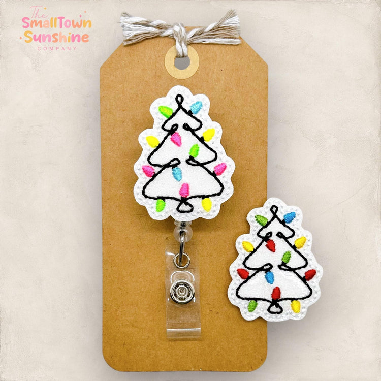 christmas lights shaped christmas tree embroidered badge reel topper