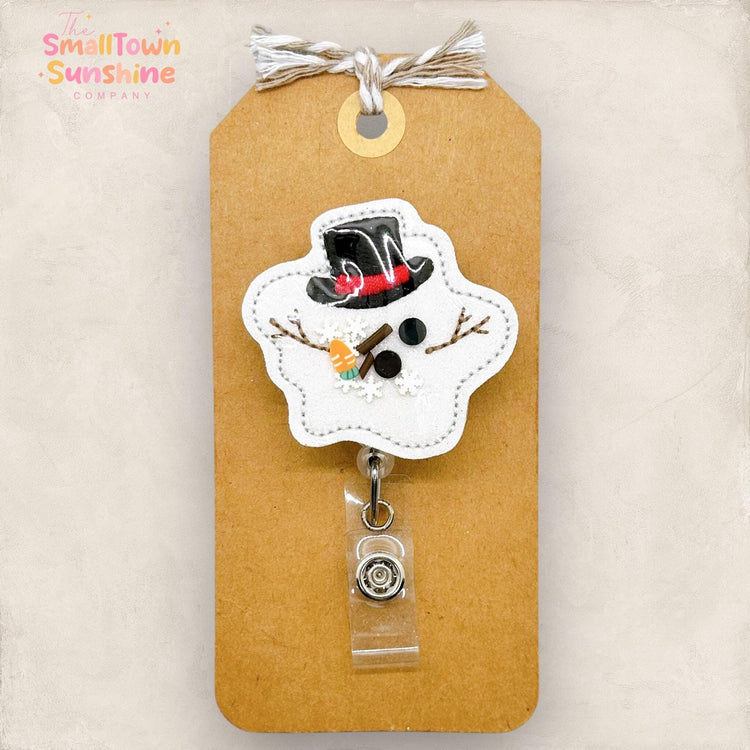 Melted Snowman Shaker Badge Reel, Christmas Badge Reel, Nurse Badge Clip, Teacher Lanyard, Coworker Gift, Retractable ID Holder | GLITTER