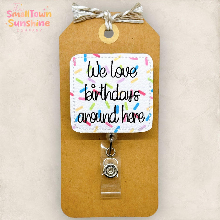 birthday badge reel topper embroidered on confetti vinyl