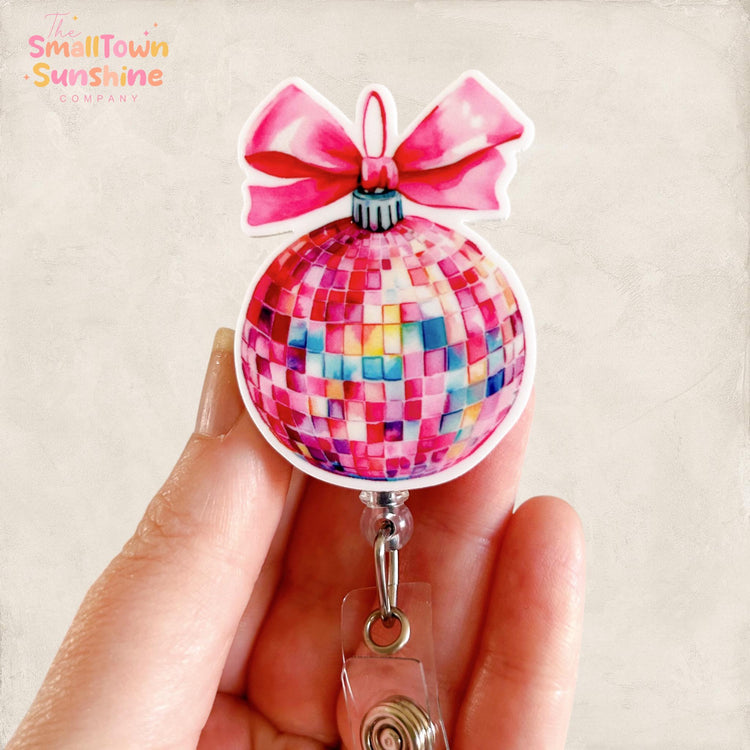 Pink Disco Ball Ornament Badge Topper