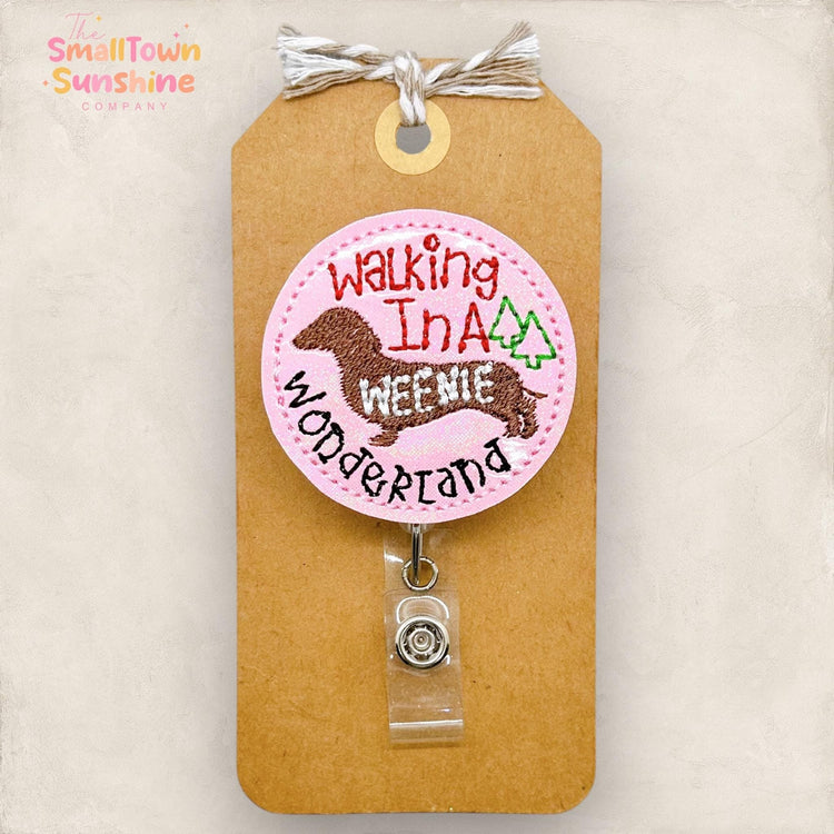 funny dachshund christmas embroidered badge reel topper