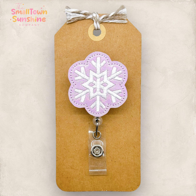 pastel purple snowflake embroidered badge reel topper