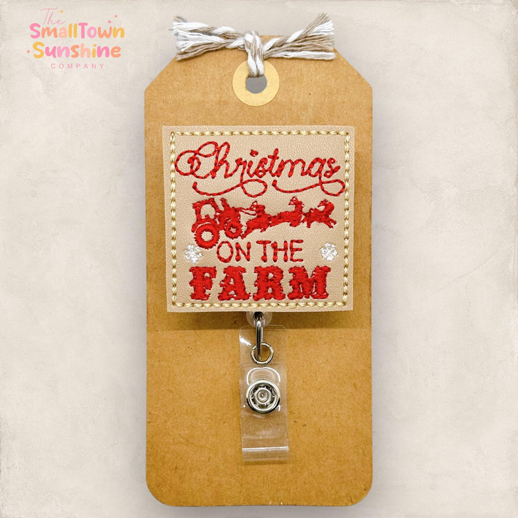 vintage christmas on the farm embroidered badge reel topper